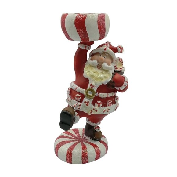 Jolly Peppermint Santa Claus Candle Holder - Picture 1 of 8